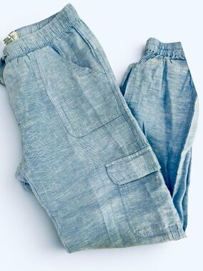 Nicole Miller Light Blue Linen Cargo Pants